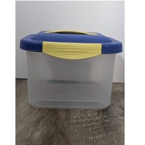 Sterilite Show Offs Storage Bin #1892 Blueberry Lid Yellow Snap Handle Container